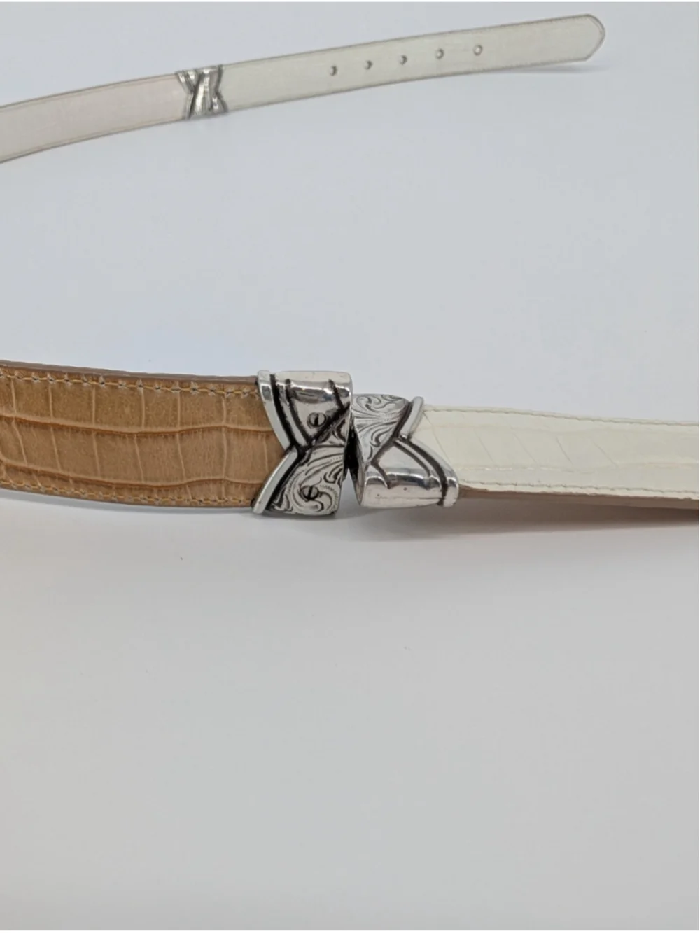 Brighton B40032 Reversible White Tan Croc Embossed Leather Belt XL 36